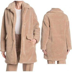 BCBGENERATION Cozy Faux Fur Coat Button Front Women's Cream Size: Medium NWT